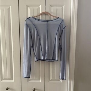 Streetwear Society Light Blue Long Sleeve Top with Navy Contrast Seams